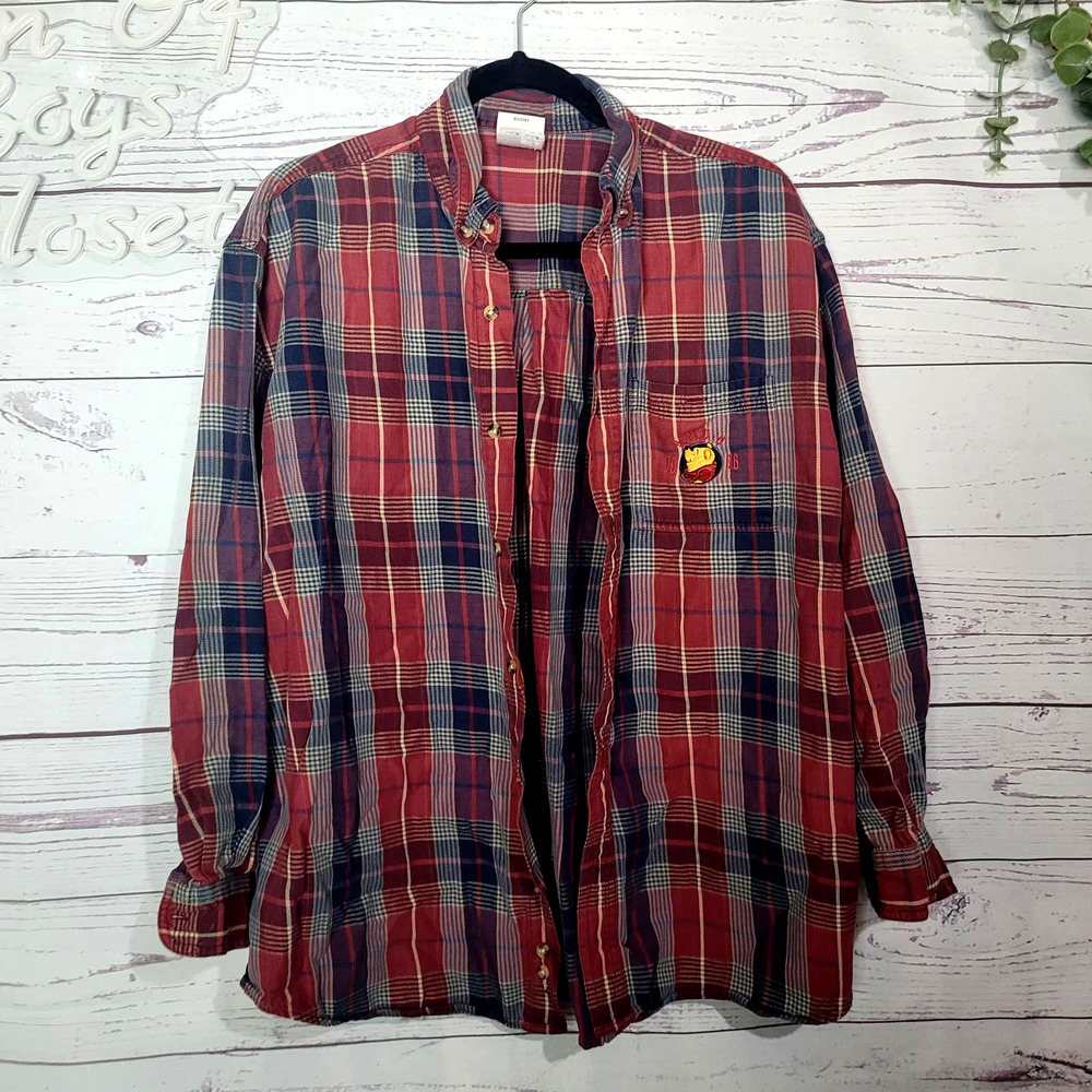 Vtg The Disney Store Red Blue Plaid Long Sleeve Button Down Shirt Womans Large